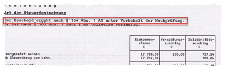 Auszug Steuerbescheid_Vorbehalt der Nachprüfung