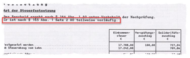 Beispiel Vorläufigkeit