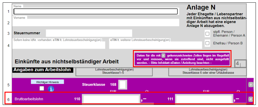 Einnahmen: Anlage N