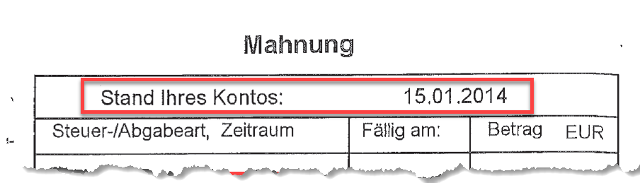 Ausschnitt Mahnung