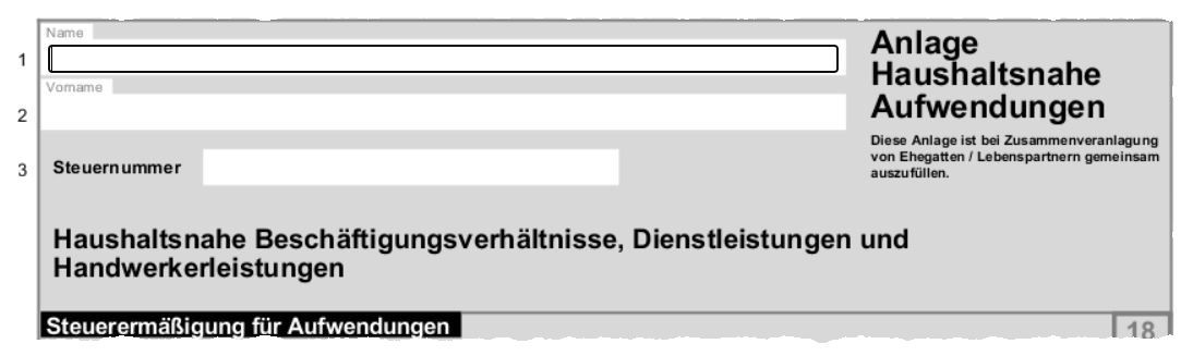 Ausschnitt aus der Anlage Haushaltsnahe Dienstleistungen
