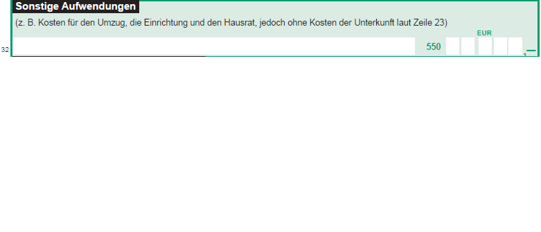 Vordruckausschnitt Zeile 32 Sonstige Aufwendungen (z.B. Umzug)