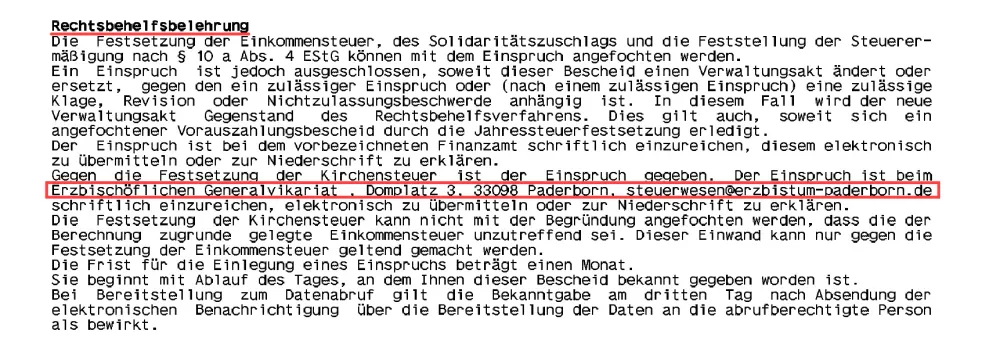 Rechtsbehelfsbelehrung_Ausschnitt zur Kirchensteuer