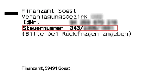 Fundstelle der Steuernummer im Einkommensteuerbescheid