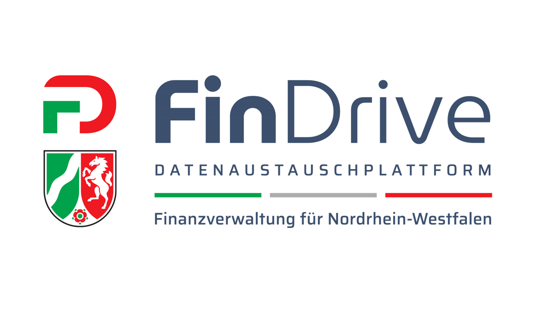 Stimmungsbild zum Beitrag: Es wird das NRW-Landeswappen mit der Text "finDrive Datenaustauschplattform Finanzverwaltung für Nordrhein-Westfalen" abgebildet.