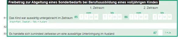 Einkommensteuervordruck Zeile 51 bis 53 Freibetrag zur Abgeltung eines Sonderbedarfs bei Berufsausbildung eines volljährigen Kindes
