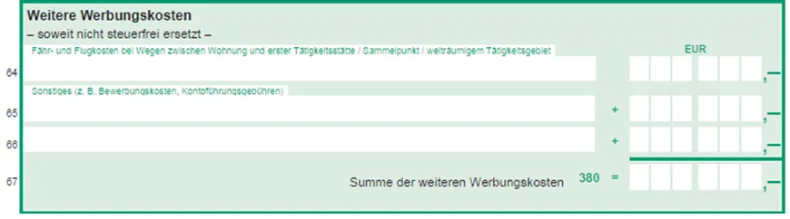 Vordruckausschnitt Anlage N Zeile 65 (Weitere Werbungskosten - Sonstiges z.B. Bewerbungskosten)