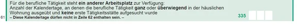 Vordruckausschnitt Zeile 61 - Für die berufliche Tätigkeit steht ein anderer Arbeitsplatz zur Verfügung