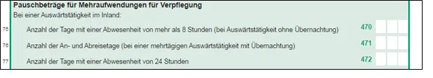 Vordruckausschnitt Zeile 75 ff. Verpflegungsmehraufwand
