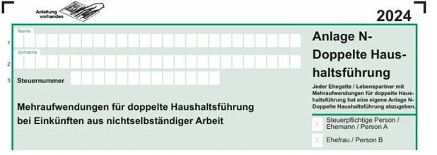 Vordruckausschnitt Anlage N-Doppelte Haushaltsführung