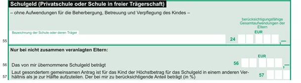 Einkommensteuervordruck: Zeile 55 Schulgeld