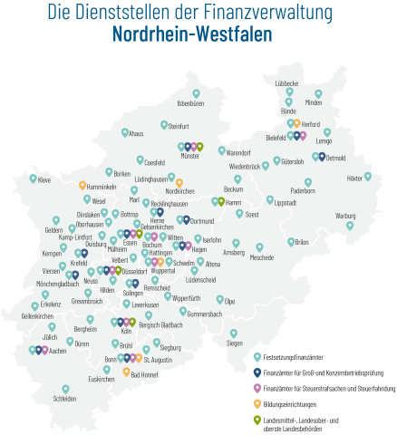 Standortkarte der Finanzämter in NRW
