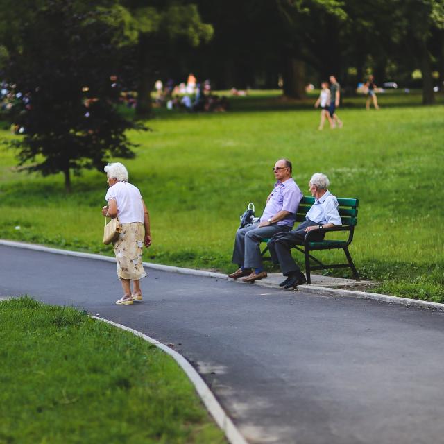 Stimmungsbild zum Beitrag: Es werden ältere Personen im Park abgebildet.