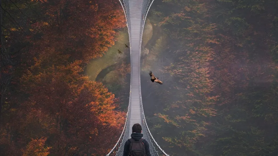 Stimmungsbild zum Beitrag: Eine Person steht auf einer Brücke.